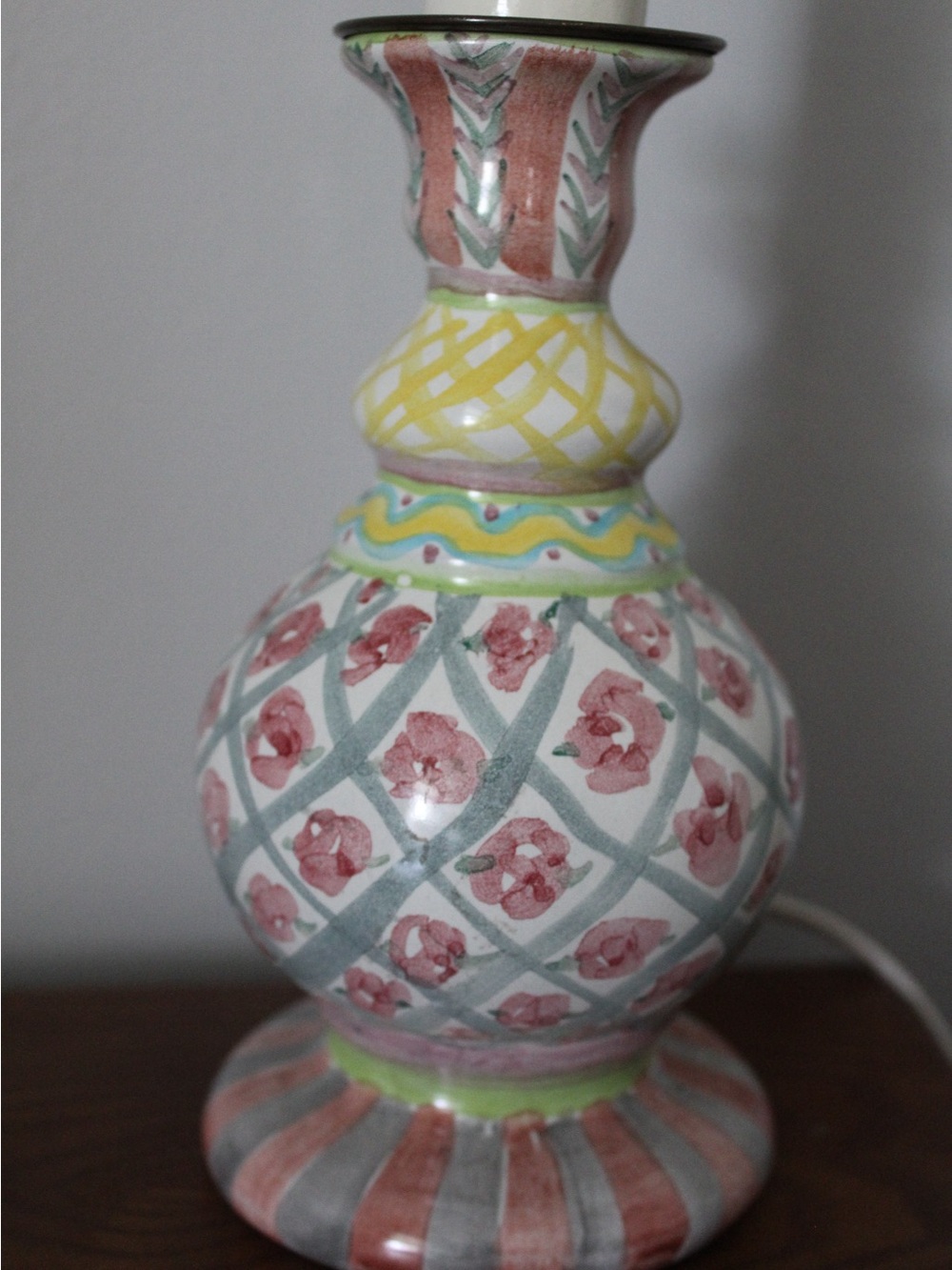 vintage MacKenzie-Childs hand-painted glazed ceramic candlestick table lamp - Picture 2 of 6